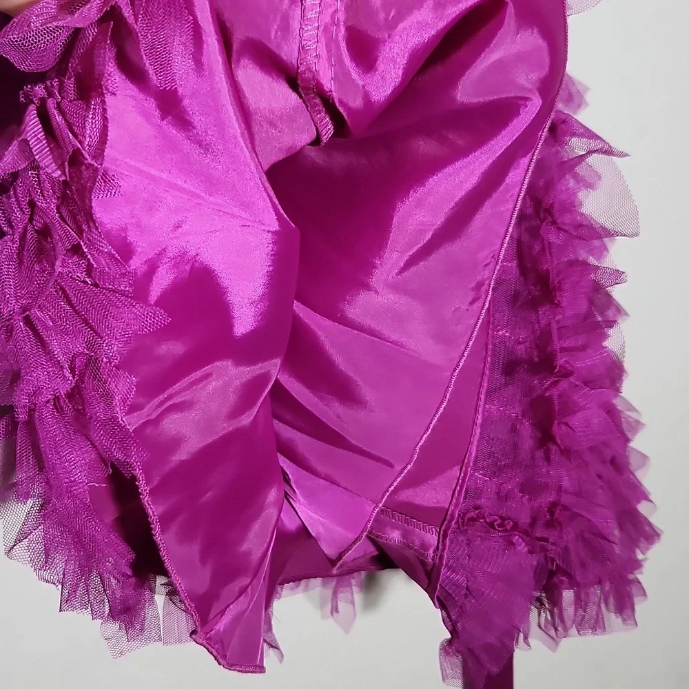 Elegant Fushia Sequin Empire Waist Ruffle Sleeveless Dress Girls 10
